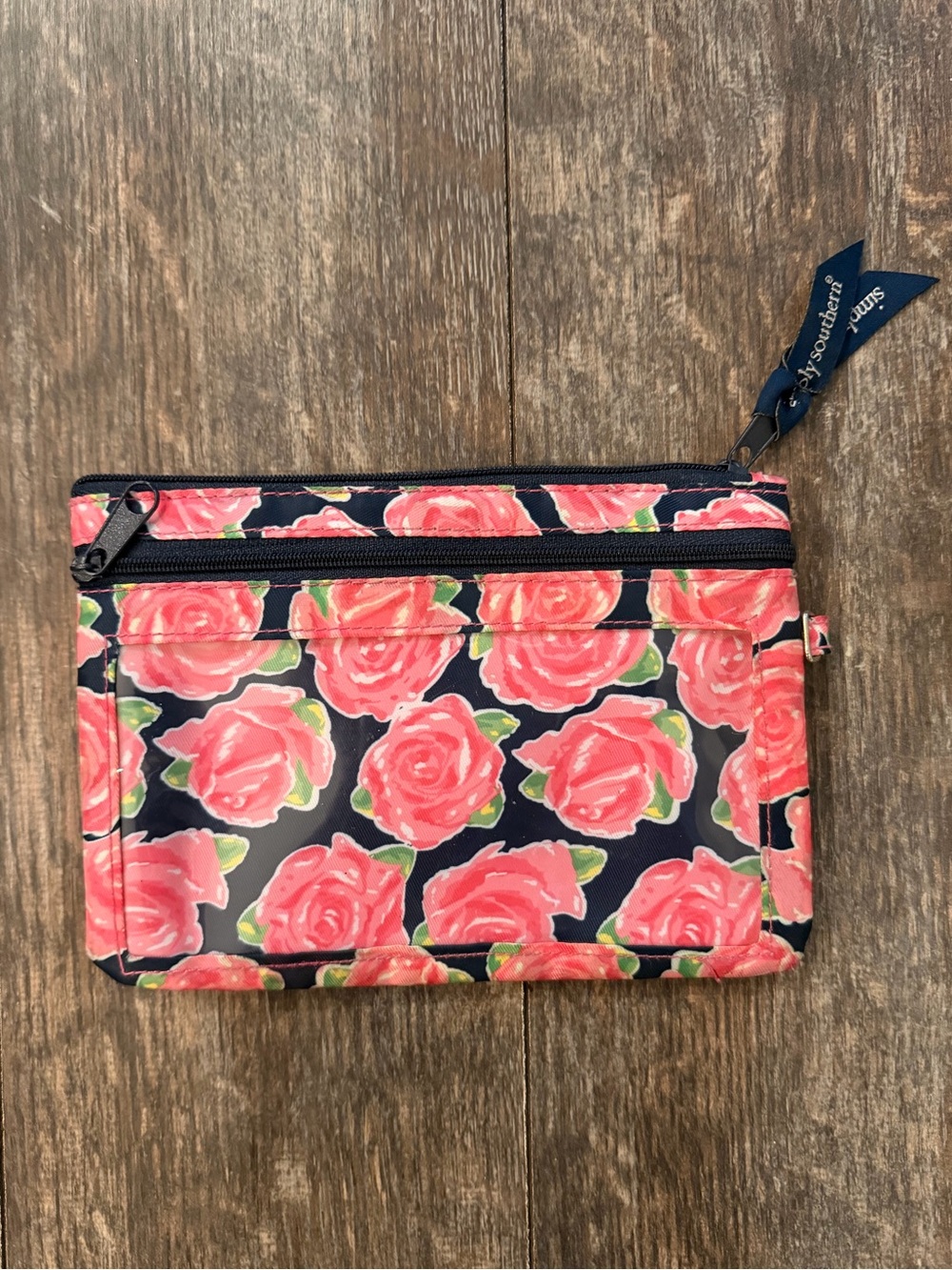 Simply Southern Navy Floral Zip Pouch with Pink Roses